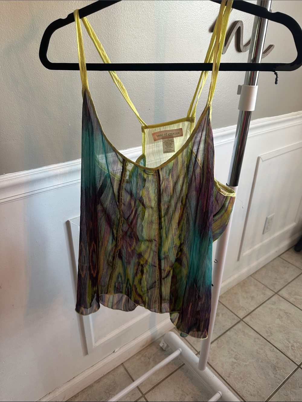 Band of Gypsies Multicolor Sheer Camisole with Yellow Straps
